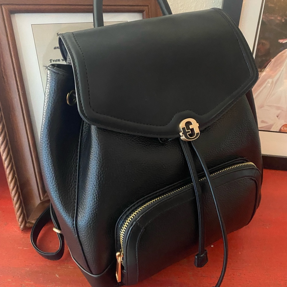 Time and Tru Black and Gold Backpack with Elegant Design